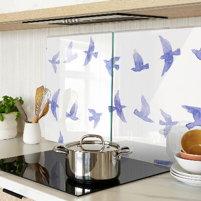 Tagliere in vetro con decorazione di uccelli nei toni del blu