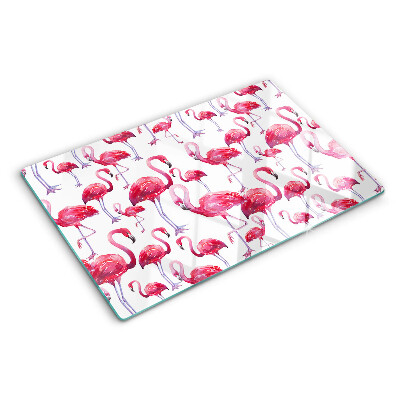 Tagliere in vetro temperato con stampa di fenicotteri su sfondo bianco