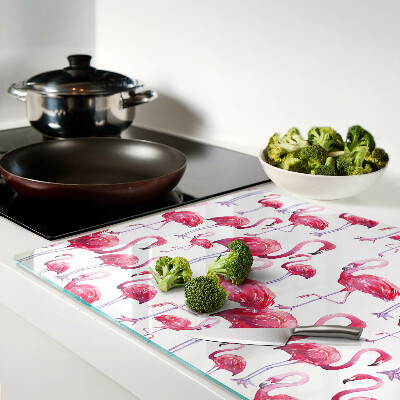 Tagliere in vetro temperato con stampa di fenicotteri su sfondo bianco