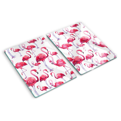 Tagliere in vetro temperato con stampa di fenicotteri su sfondo bianco