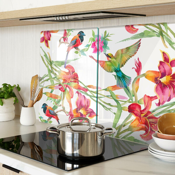 Tagliere in vetro temperato Fiori e uccelli esotici
