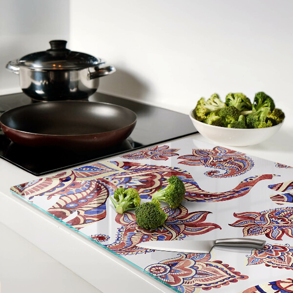 Tagliere in vetro con motivo paisley e fiori