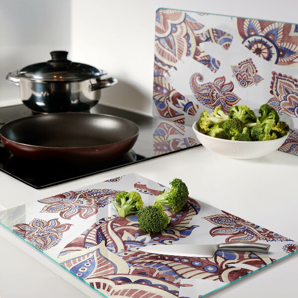 Tagliere in vetro con motivo paisley e fiori