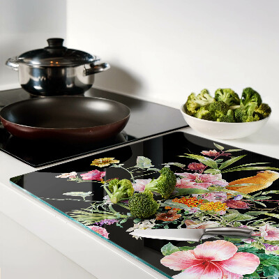 Tagliere in vetro temperato con decorazione a fiori e uccelli