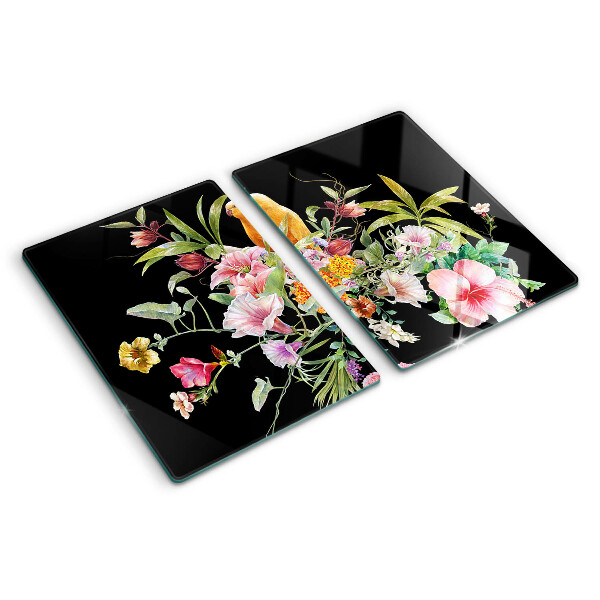 Tagliere in vetro temperato Fiori e uccelli