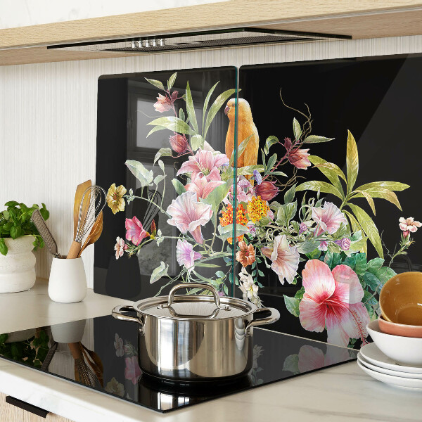 Tagliere in vetro temperato con decorazione a fiori e uccelli