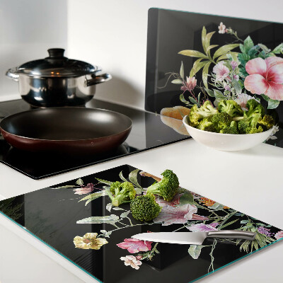 Tagliere in vetro temperato con decorazione a fiori e uccelli