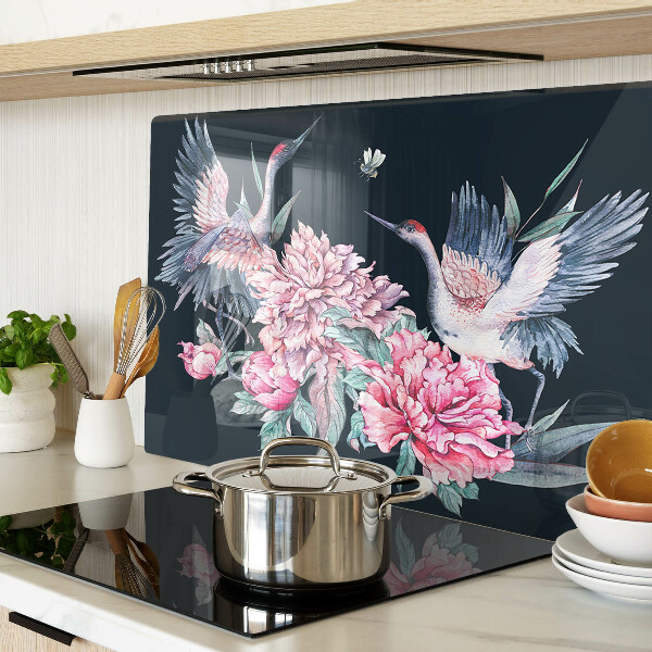 Tagliere in vetro con decorazione di fiori e uccelli