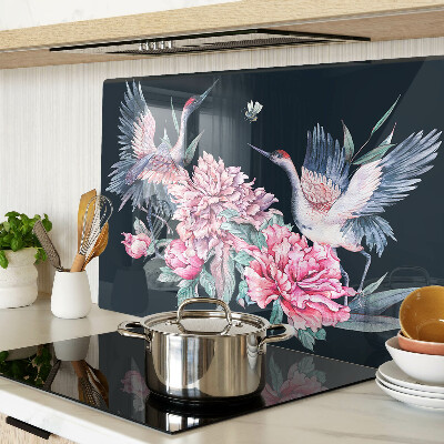 Tagliere in vetro con decorazione di fiori e uccelli