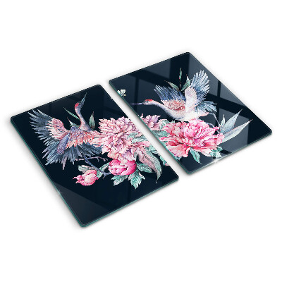 Tagliere in vetro con decorazione di fiori e uccelli