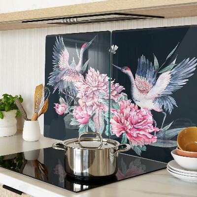 Tagliere in vetro con decorazione di fiori e uccelli