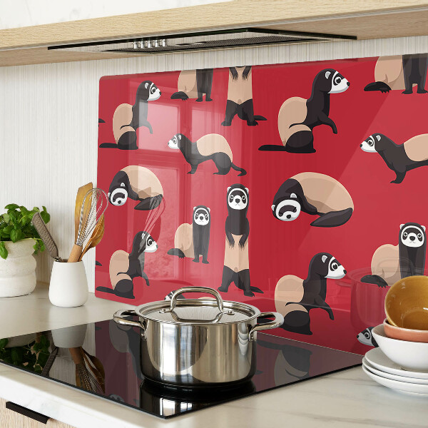 Tagliere in vetro temperato con stampa di furetti su sfondo rosso