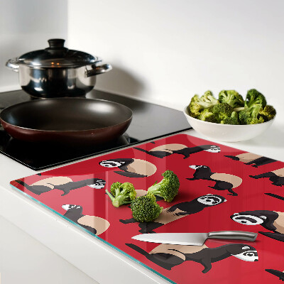 Tagliere in vetro temperato con stampa di furetti su sfondo rosso