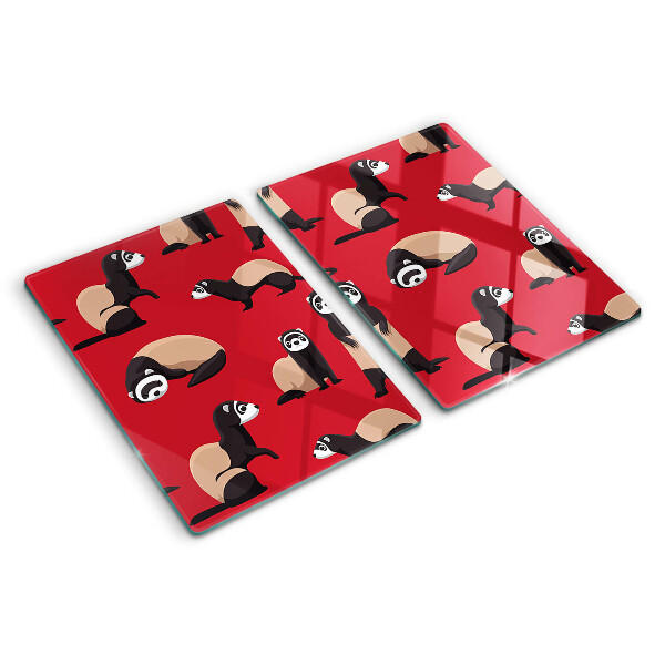 Tagliere in vetro temperato con stampa di furetti su sfondo rosso