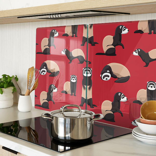 Tagliere in vetro temperato con stampa di furetti su sfondo rosso