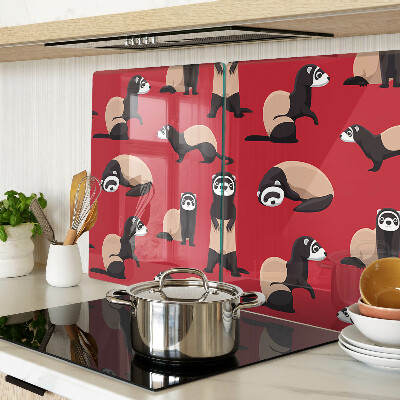 Tagliere in vetro temperato con stampa di furetti su sfondo rosso