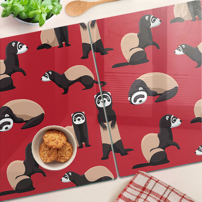 Tagliere in vetro temperato con stampa di furetti su sfondo rosso