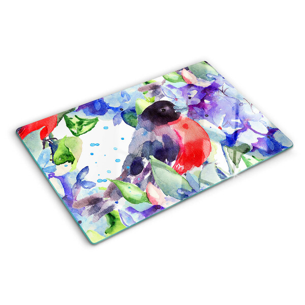 Tagliere in vetro temperato con motivo di uccello su sfondo floreale