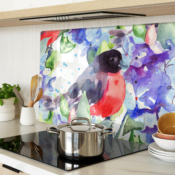 Tagliere in vetro temperato con motivo di uccello su sfondo floreale