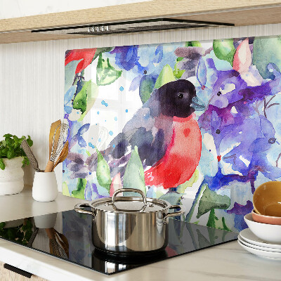 Tagliere in vetro temperato con motivo di uccello su sfondo floreale