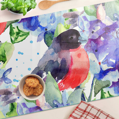 Tagliere in vetro temperato con motivo di uccello su sfondo floreale