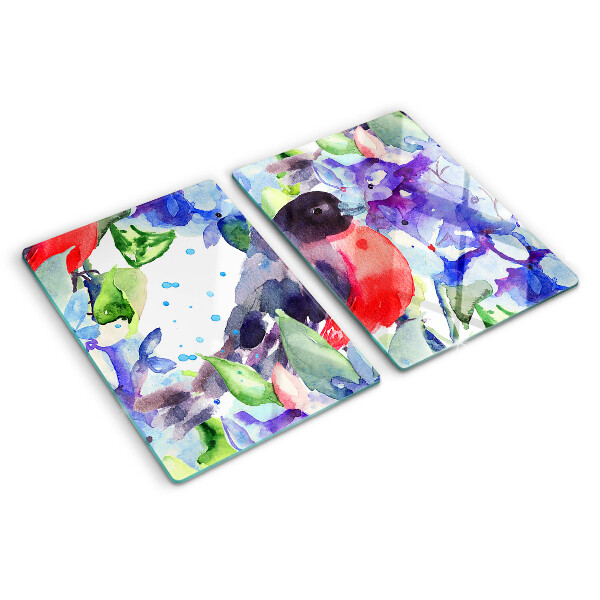 Tagliere in vetro temperato con motivo di uccello su sfondo floreale