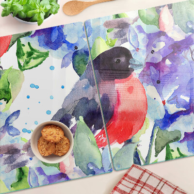 Tagliere in vetro temperato con motivo di uccello su sfondo floreale