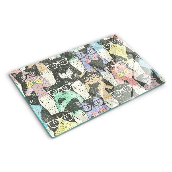 Tagliere in vetro con stampa di gatti con gli occhiali