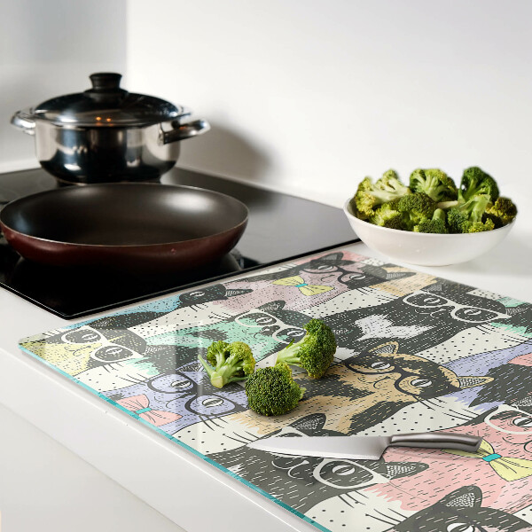 Tagliere in vetro con stampa di gatti con gli occhiali