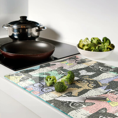 Tagliere in vetro con stampa di gatti con gli occhiali