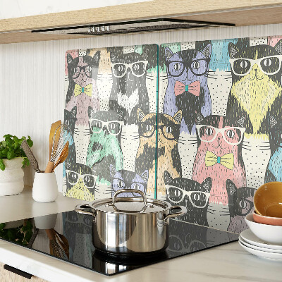 Tagliere in vetro con stampa di gatti con gli occhiali