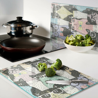 Tagliere in vetro con stampa di gatti con gli occhiali