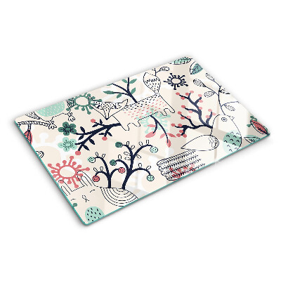 Tagliere in vetro temperato con motivo di fauna e flora boschiva