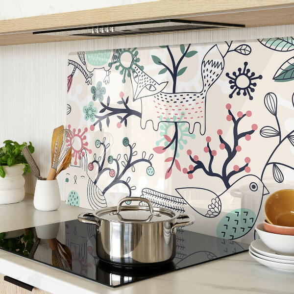 Tagliere in vetro temperato con motivo di fauna e flora boschiva