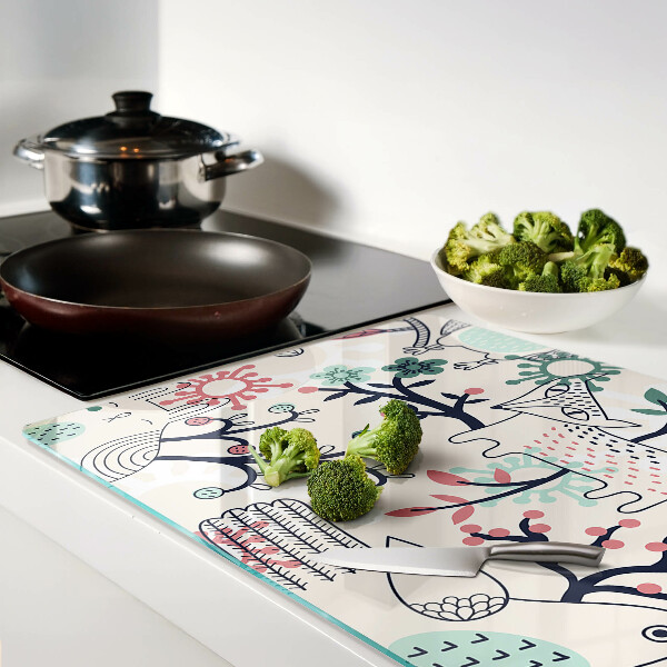 Tagliere in vetro temperato con motivo di fauna e flora boschiva