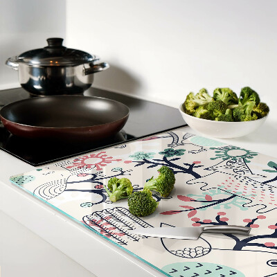 Tagliere in vetro temperato con motivo di fauna e flora boschiva