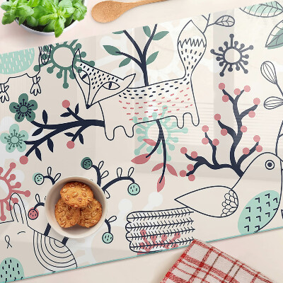 Tagliere in vetro temperato con motivo di fauna e flora boschiva