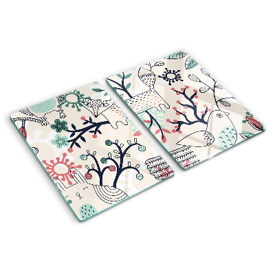 Tagliere in vetro temperato con motivo di fauna e flora boschiva