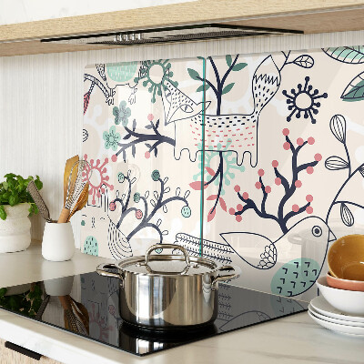 Tagliere in vetro temperato con motivo di fauna e flora boschiva