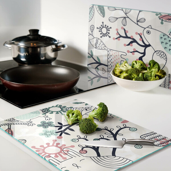 Tagliere in vetro temperato con motivo di fauna e flora boschiva