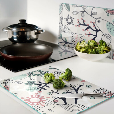 Tagliere in vetro temperato con motivo di fauna e flora boschiva