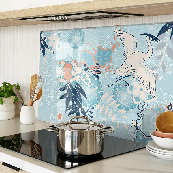 Tagliere in vetro con stampa di fiori e uccelli in stile orientale