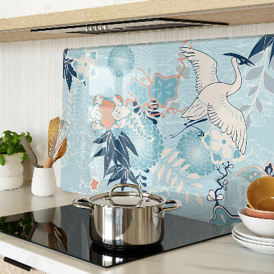 Tagliere in vetro con stampa di fiori e uccelli in stile orientale