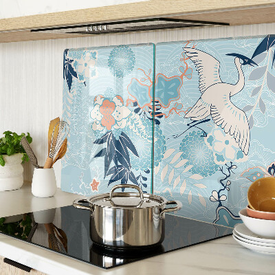 Tagliere in vetro con stampa di fiori e uccelli in stile orientale