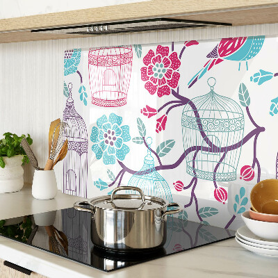 Tagliere in vetro temperato con decorazione di uccelli e gabbie floreali