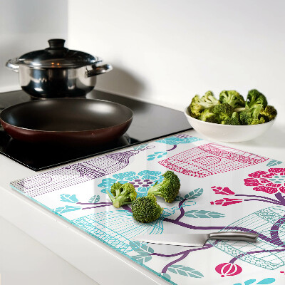 Tagliere in vetro temperato con decorazione di uccelli e gabbie floreali