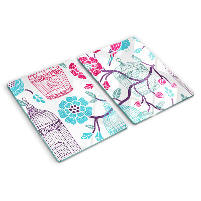 Tagliere in vetro temperato con decorazione di uccelli e gabbie floreali