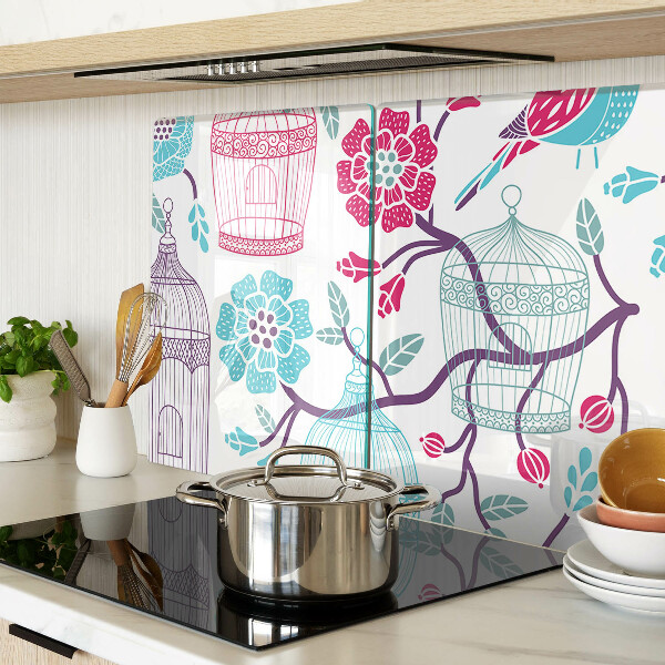 Tagliere in vetro temperato con decorazione di uccelli e gabbie floreali