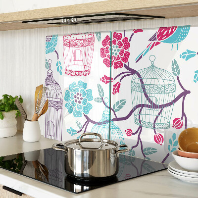 Tagliere in vetro temperato con decorazione di uccelli e gabbie floreali