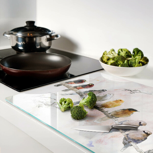 Tagliere in vetro temperato con stampa di uccelli su un ramo